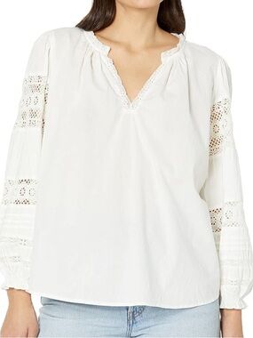 Velvet by Graham & Spencer Womens Tayler Cotton Lace Shirt, White, Medium, NWT